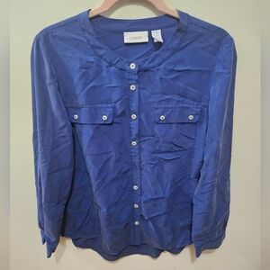 Chico's Blue Mother Of Pearl Button Front Modal Blend Lightweight Blouse Medium